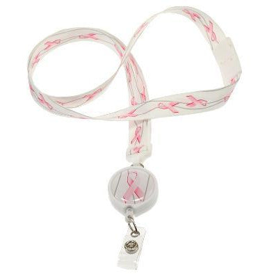 CLEARANCE - Lanyard - White + Pink Ribbons