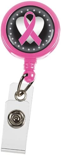 CLEARANCE - Pink Ribbon on Heart Retractable ID Holder