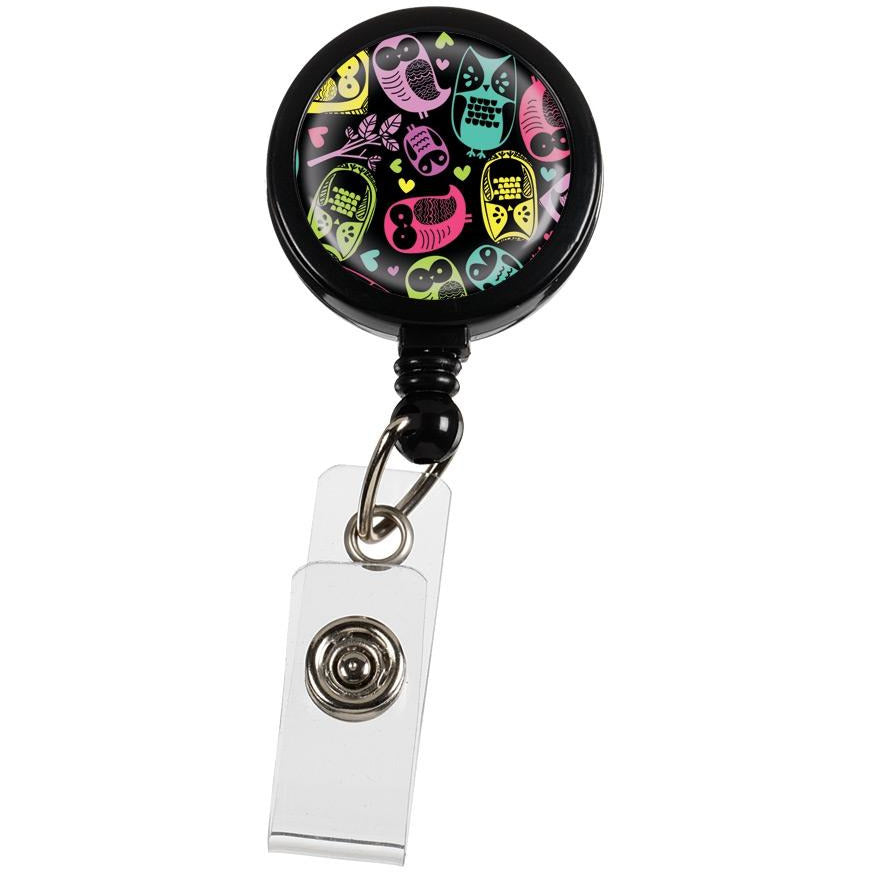 Black Owls Retractable ID Reel Holder