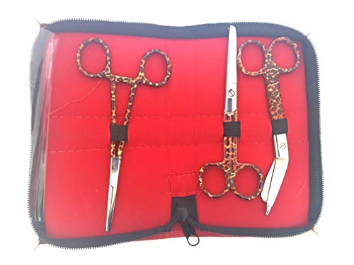 Set of Three: Bandage Scissors, Nurse scissors and Forceps with Leopard design