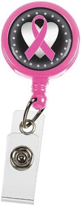 Pink Ribbon on Heart Retractable ID Holder
