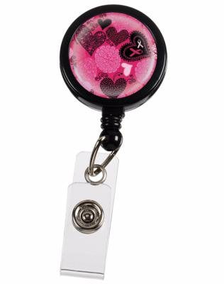 Lanyard Clip - Lacy Hearts and Ribbons - Pink…