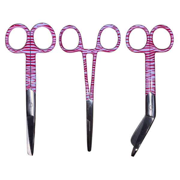 CLEARANCE - Set of 3 Pink Zebra Nurse Scissors