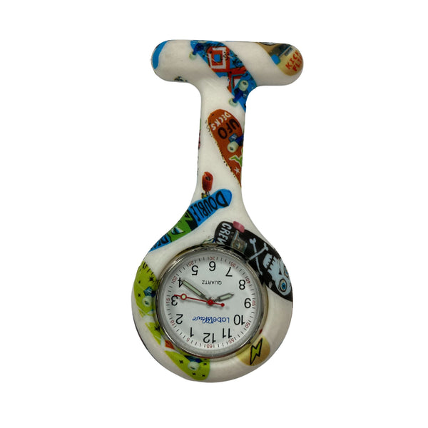 CLEARANCE - Silicone Analogue Fob Watch - Skateboard Pattern