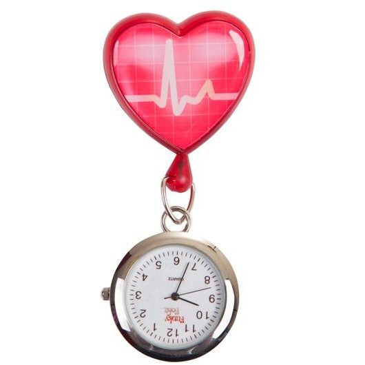 ECG Red Heart Retractable Pull Reel with Watch