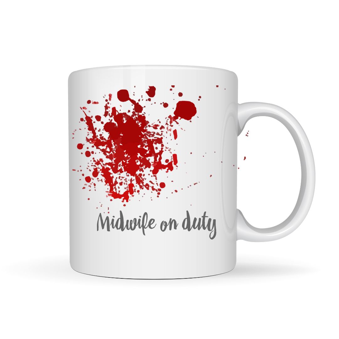 Midwife at Work Blood Splatter Mug
