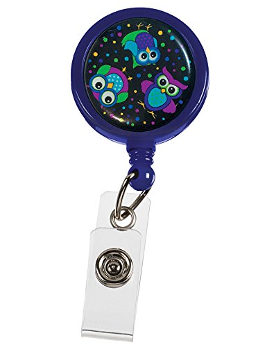 CLEARANCE - Blue with Black Bright Owls Retractable Lanyard ID Holder