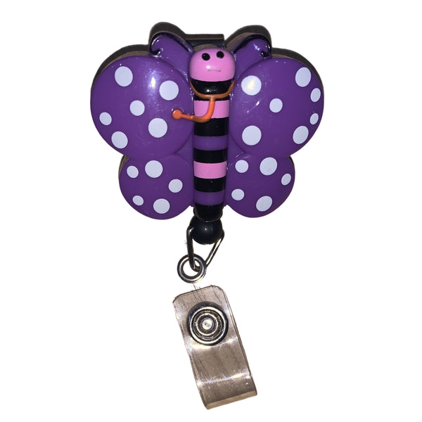 Purple Butterfly Retractable Pulley ID Reel