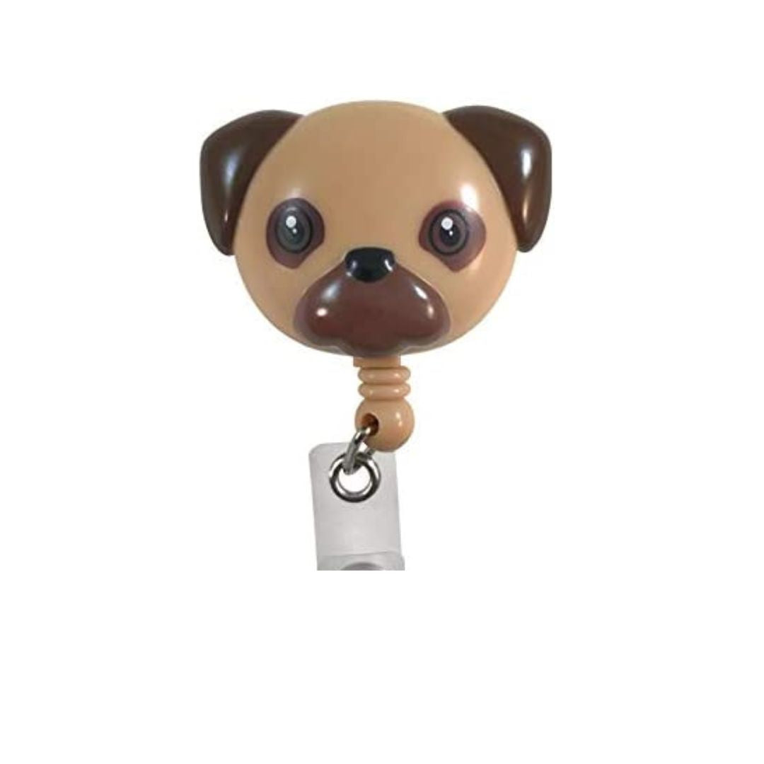 Brown Pug Dog Retractable Badge Holder