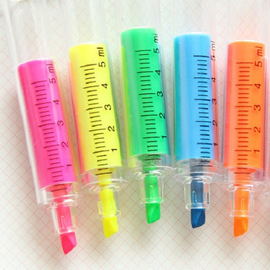 Set of 5 Syringe Highlighter Pens